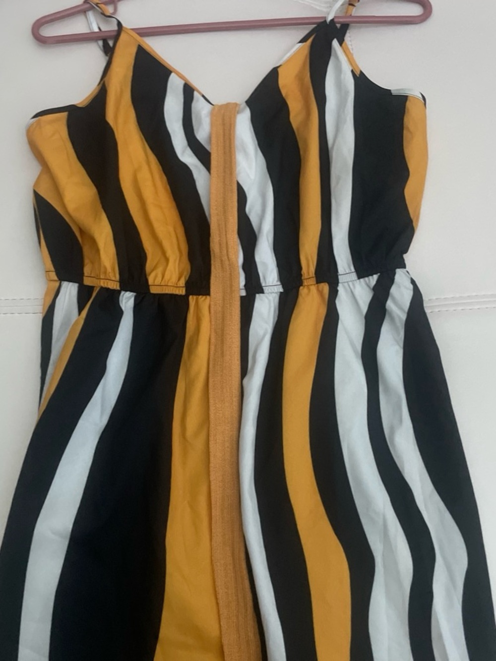SHEIN Yellow, Black & White Striped Spaghetti‑Strap Dress